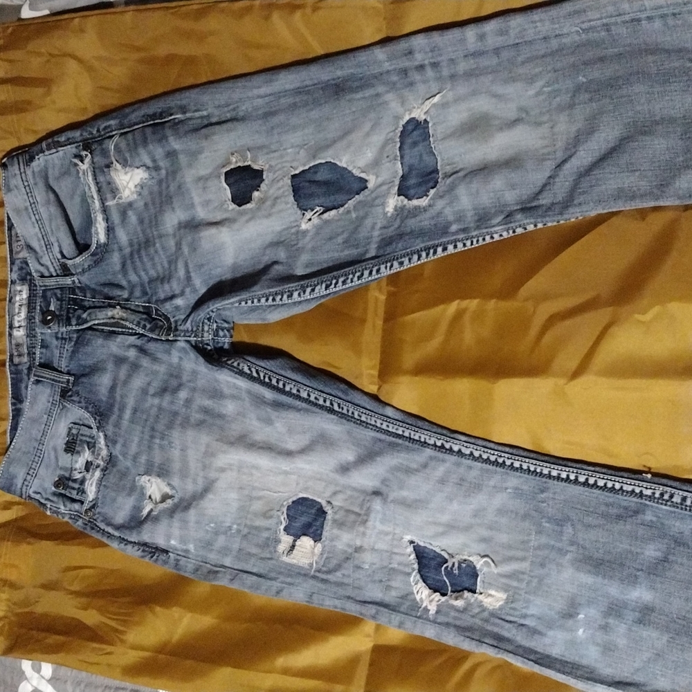BKE Jake Straight 31R destroyed distressed jeans